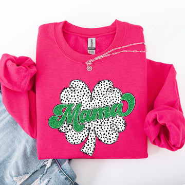 Mama, Dalmatian Print, St Patrick's Day, Shamrock, Clover, Lucky, Leprechaun Sweatshirt