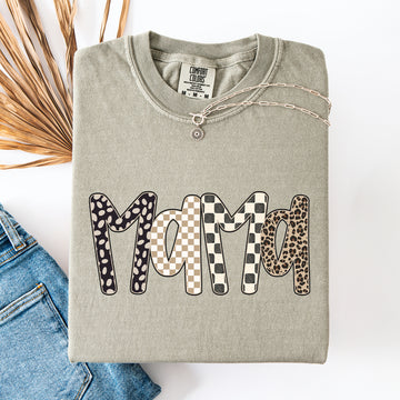 Mama, Fun Patterns, Leopard Print, Checkered, Neutral Colors Comfort Colors T-Shirt