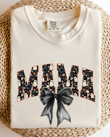 Mama, Halloween, Bow, Ribbon, Goth, Spooky, Witch, Varsity, Collegiate Shirt Comfort Colors T-Shirt