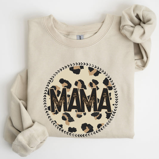 Mama, Leopard Print Circle, Western, Cowboy Sweatshirt