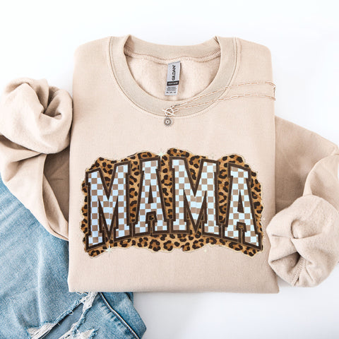 Mama, Leopard Print, Checkered, Cut Out, New Vintage for 2026 Sweatshirt