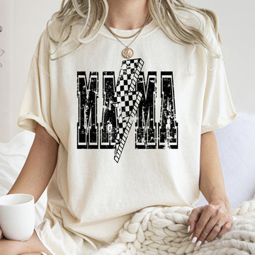 Mama, Lightening Bolt, Vintage, Checkered, Mother's Day, Motherhood, Mom, Comfort Colors Tshirt