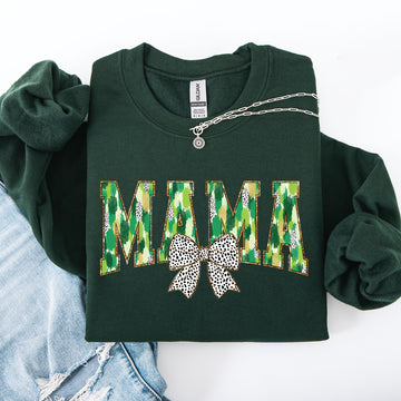 Mama, Painted, Dalmatian Bow, St Patrick's Day, Shamrock, Clover, Lucky, Leprechaun Sweatshirt