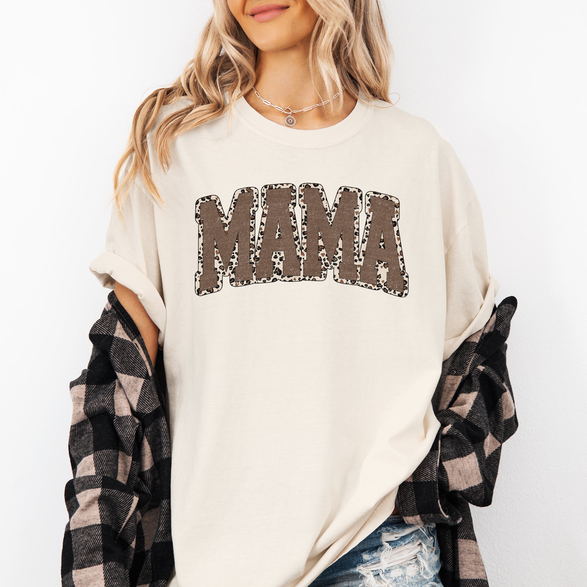 Mama, Textured Leopard Print, Mother's Day, Retro, Varsity Tshirt Comfort Colors T-Shirt