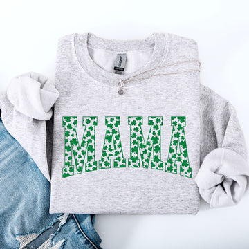 Mama, Varsity, Collegiate, St Patrick's Day, Shamrock, Clover, Lucky, Leprechaun Sweatshirt