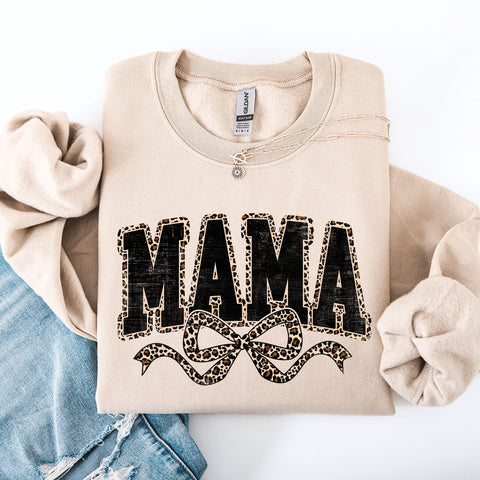 Mama, Varsity, Vintage, Leopard Print Ribbon Sweatshirt
