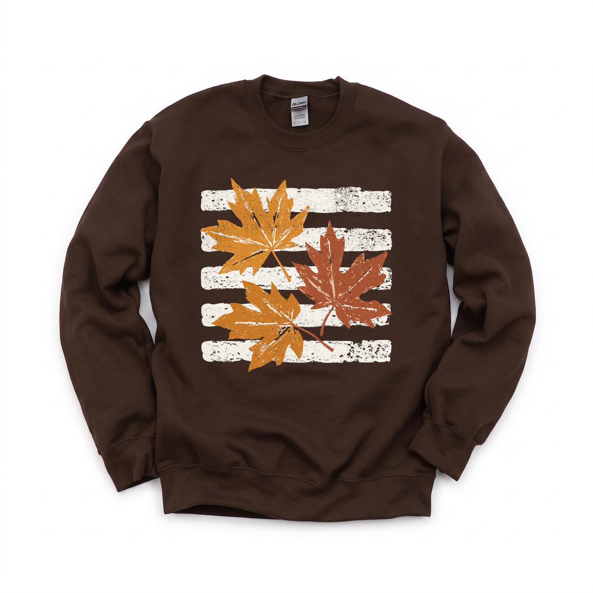 Maple Leaves graphic on Gildan 18000 in Dark Chocolate
