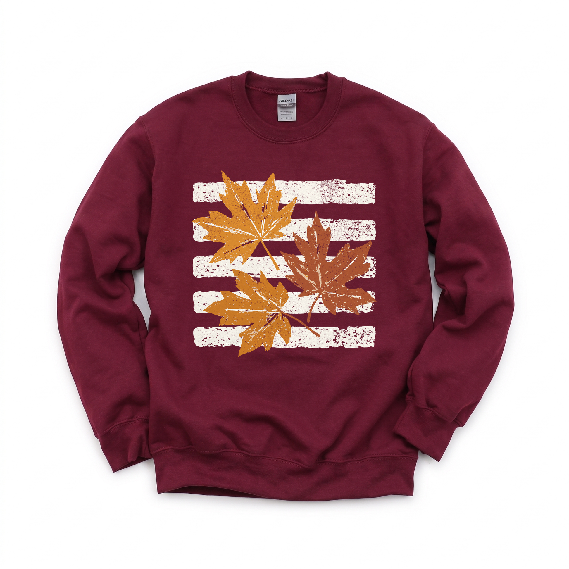 Maple Leaves graphic on Gildan 18000 in Maroon