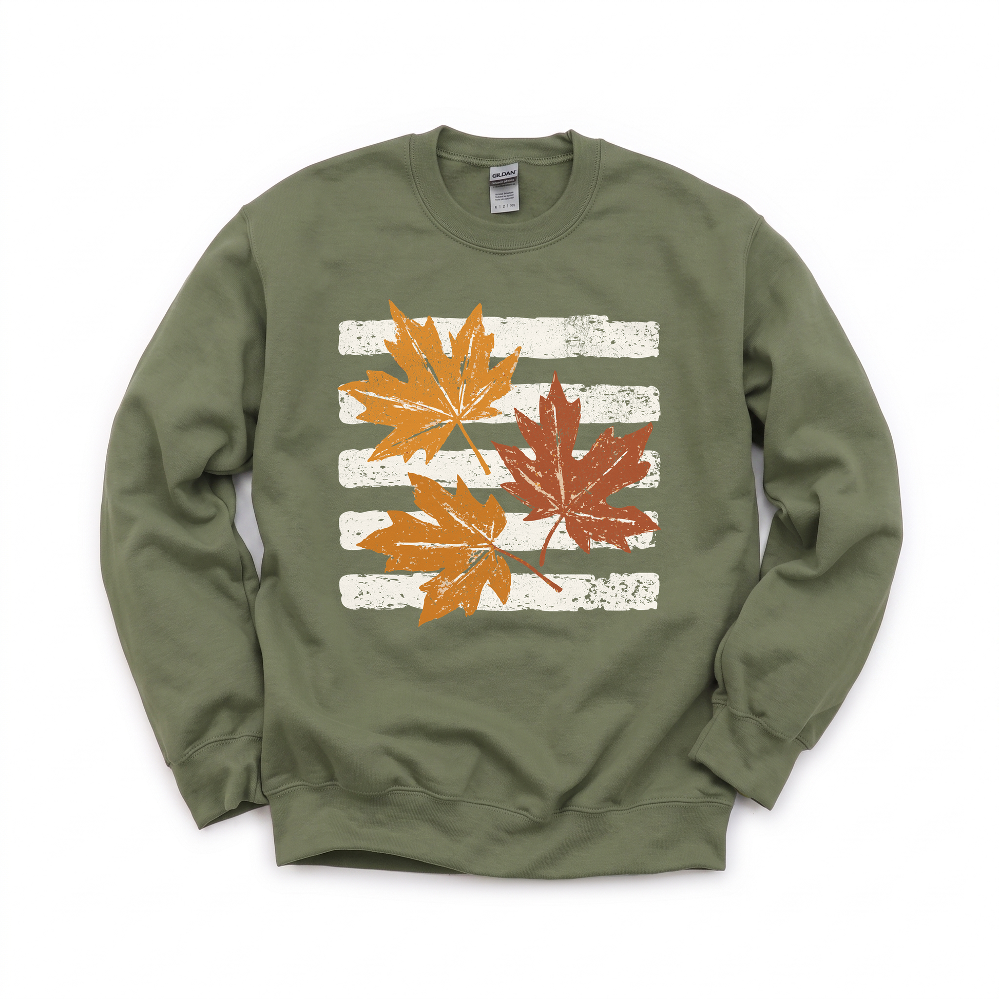 Maple Leaves graphic on Gildan 18000 in Military Green
