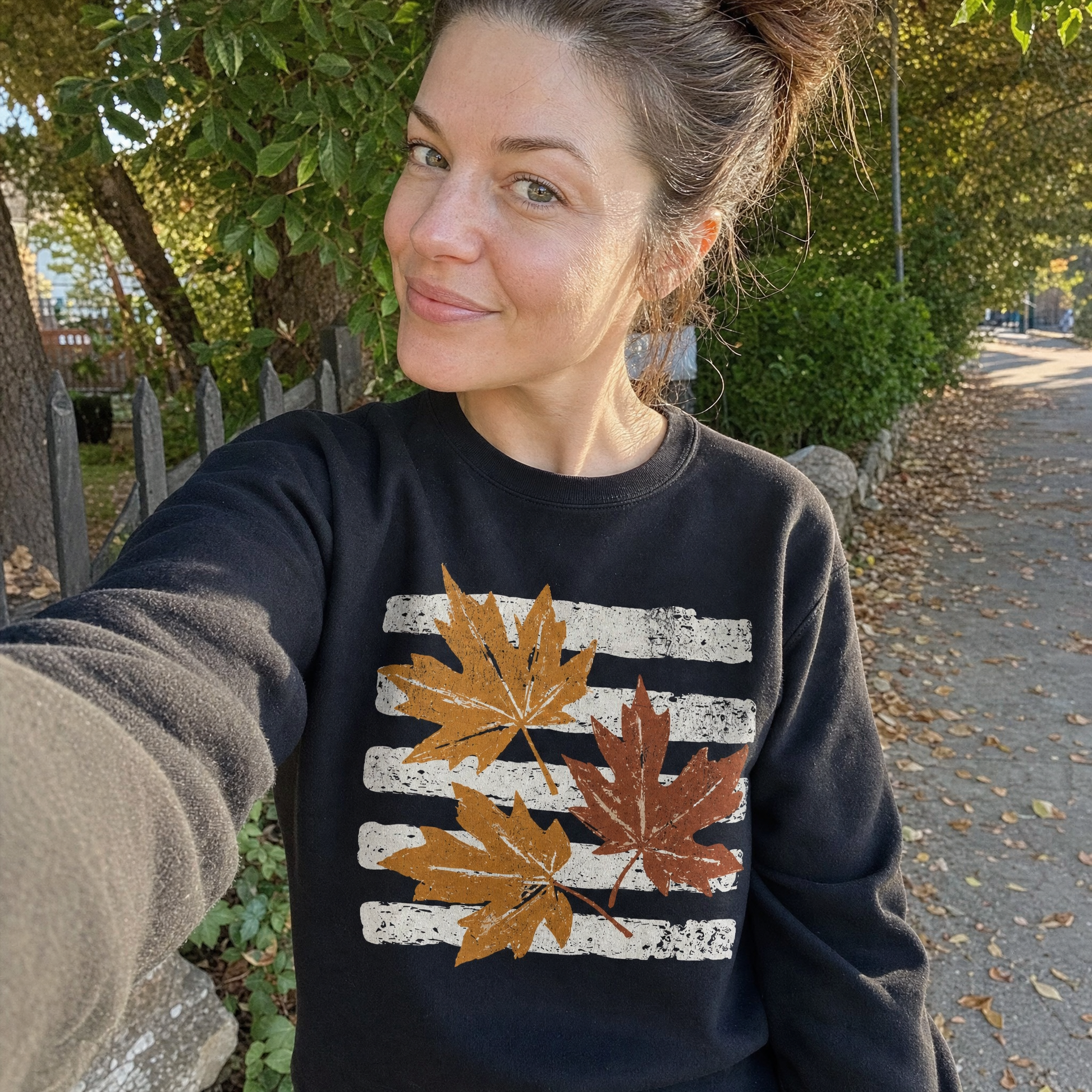 Model wearing the Maple Leaves sweatshirt in Black