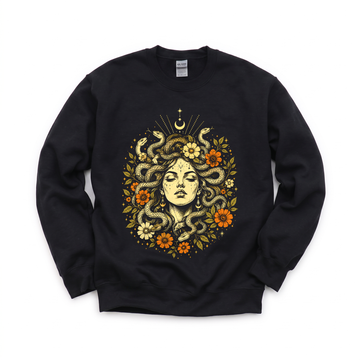 Medusa Goddess graphic on Gildan 18000 in Black