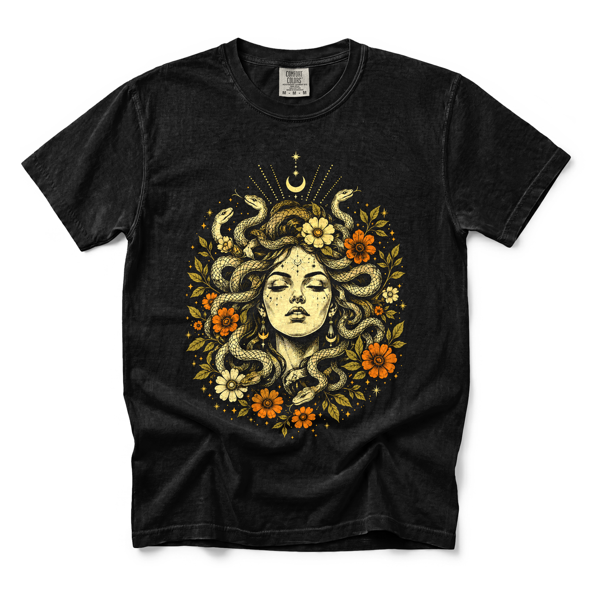 Medusa Goddess graphic on Comfort Colors 1717 in Black