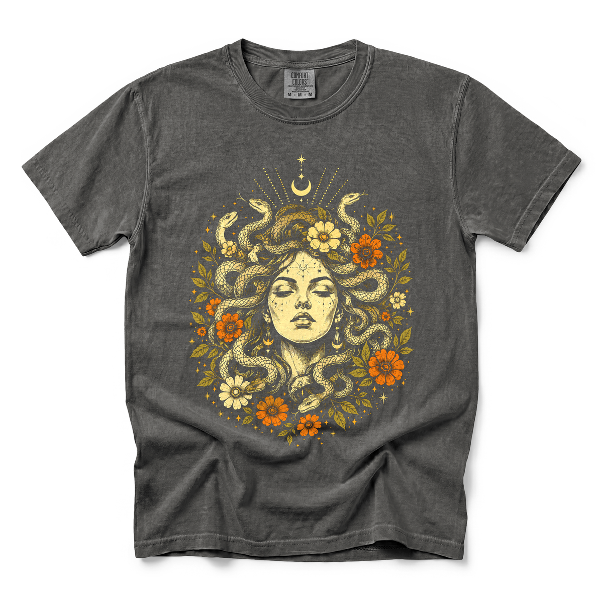 Medusa Goddess graphic on Comfort Colors 1717 in Pepper