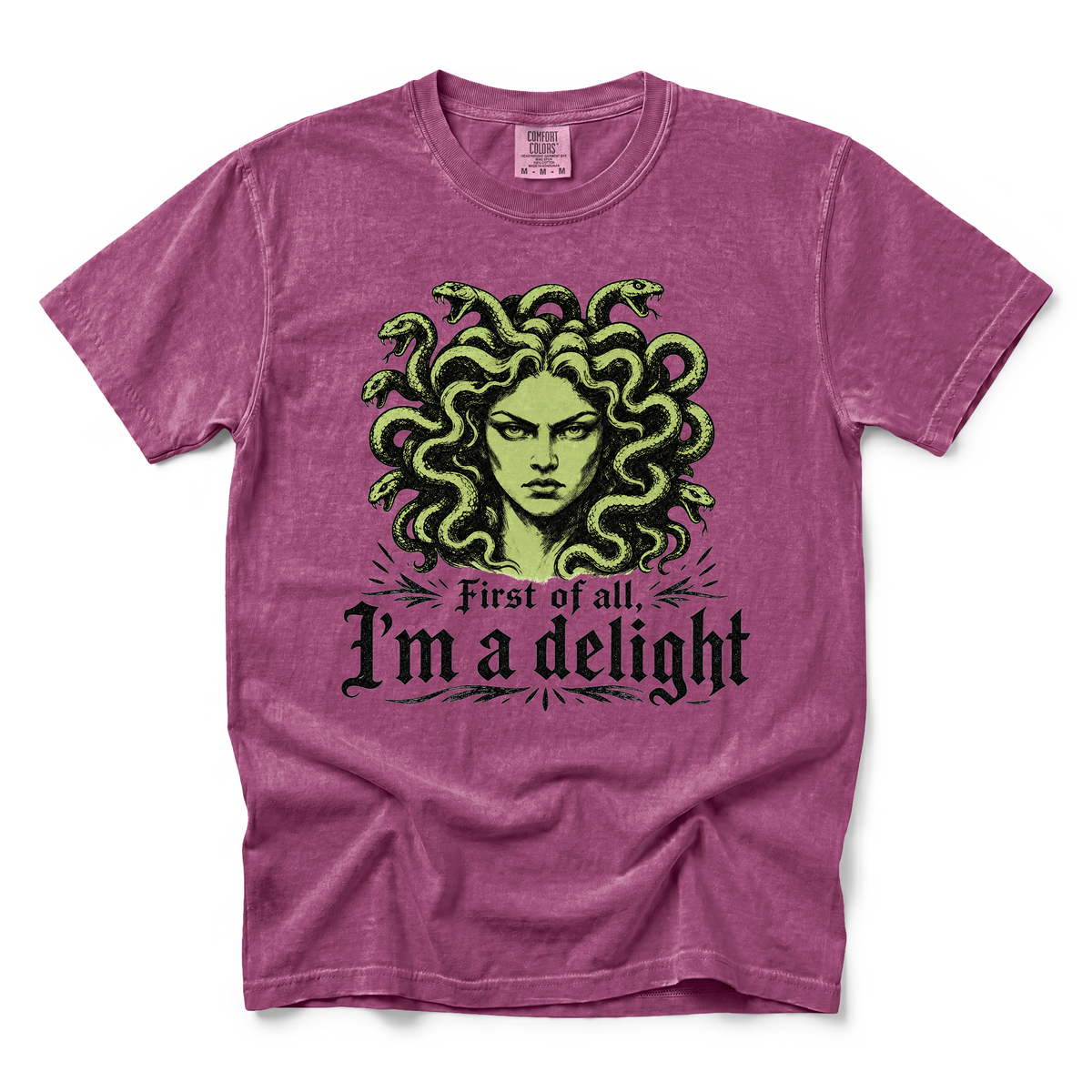 Medusa graphic on Comfort Colors 1717 in Berry