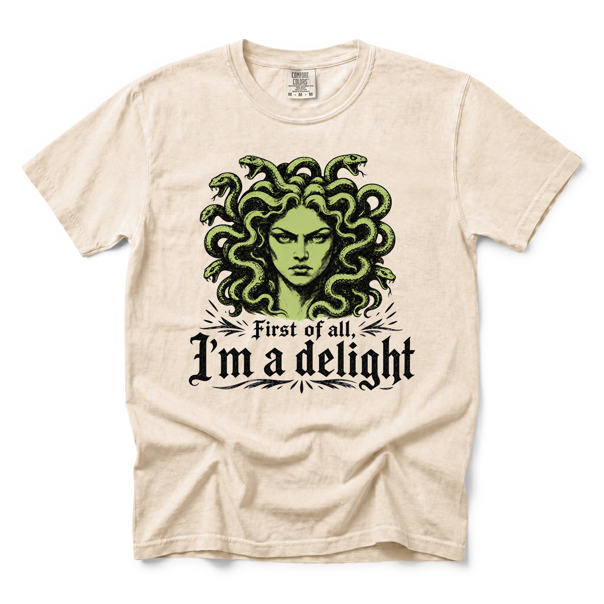 Medusa graphic on Comfort Colors 1717 in Ivory