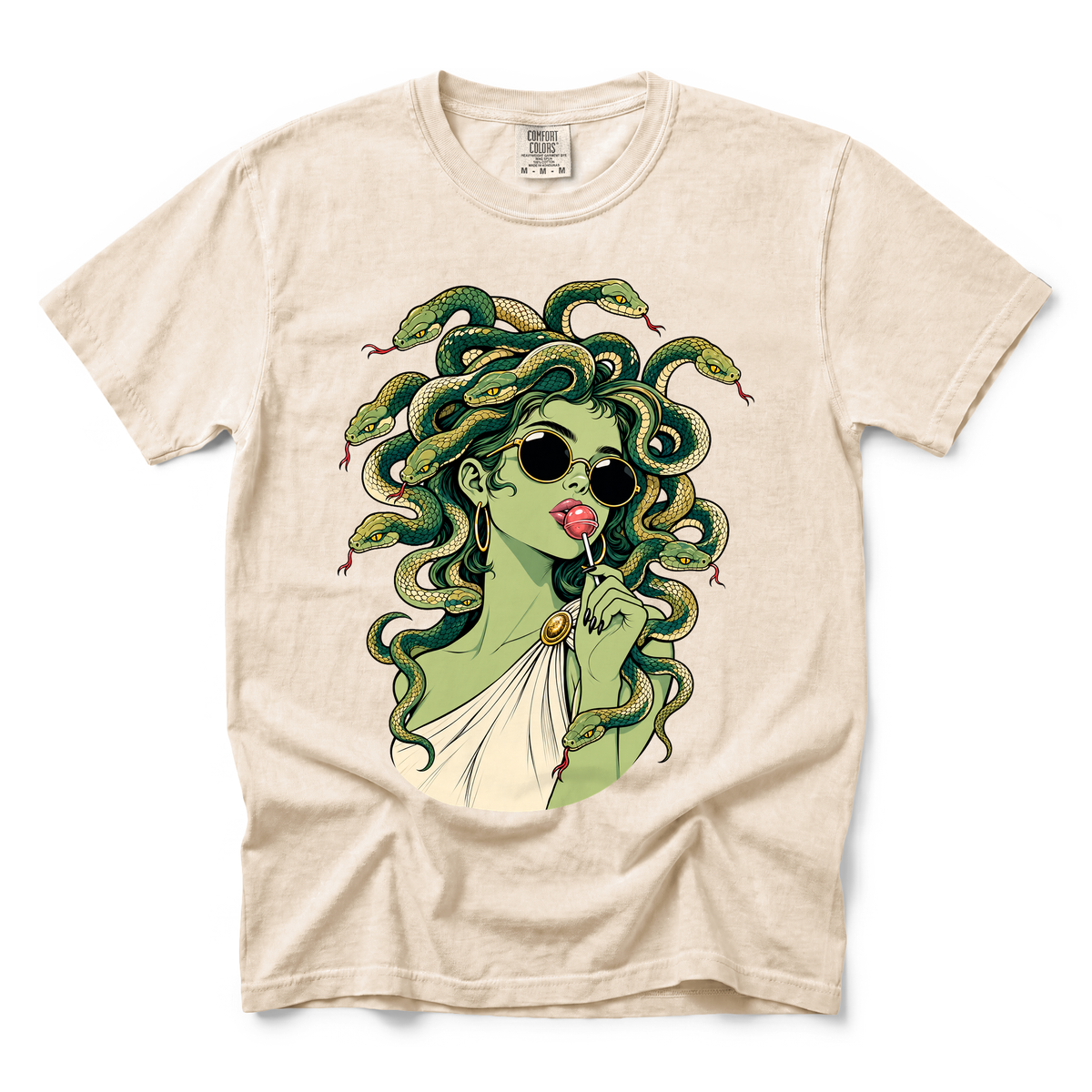 Medusa With Lollipop graphic on Comfort Colors 1717 in Ivory