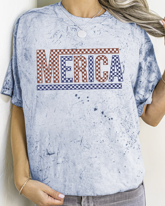 Merica, America, Retro, Checkered, USA, 4th Of July, Tshirt