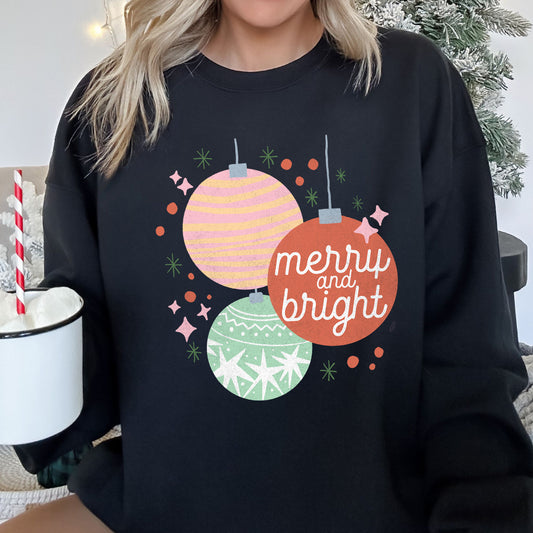 Merry And Bright, Pastel, Christmas Sweatshirt