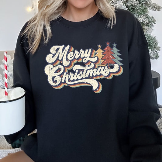 Merry Christmas, Retro Trees Sweatshirt