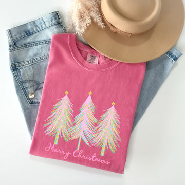 Merry Christmas, Pastel Trees, Winter, Santa, Xmas Tshirt Comfort Colors T-Shirt