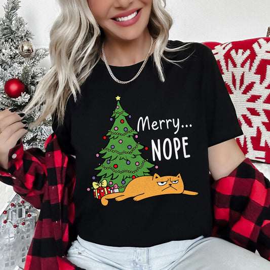 Merry Nope, Funny Cat, Christmas, Super Soft Tees