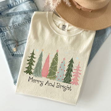 Merry and Bright, Christmas Trees, Winter, Snow, Xmas Tshirt Comfort Colors T-Shirt