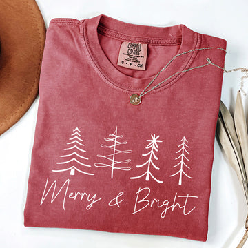 Merry and Bright, Christmas, Minimalist, Winter, Snow, Santa, Xmas Tshirt Comfort Colors T-Shirt