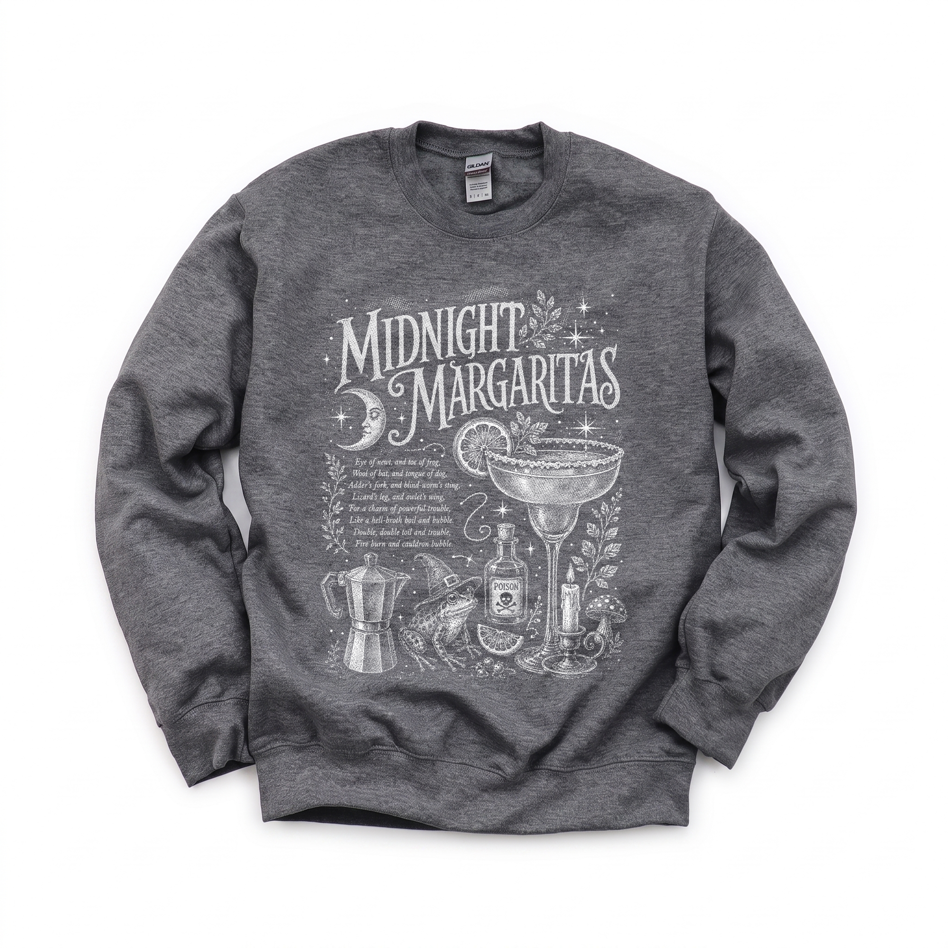 Midnight Margaritas graphic on Gildan 18000 in Dark Heather