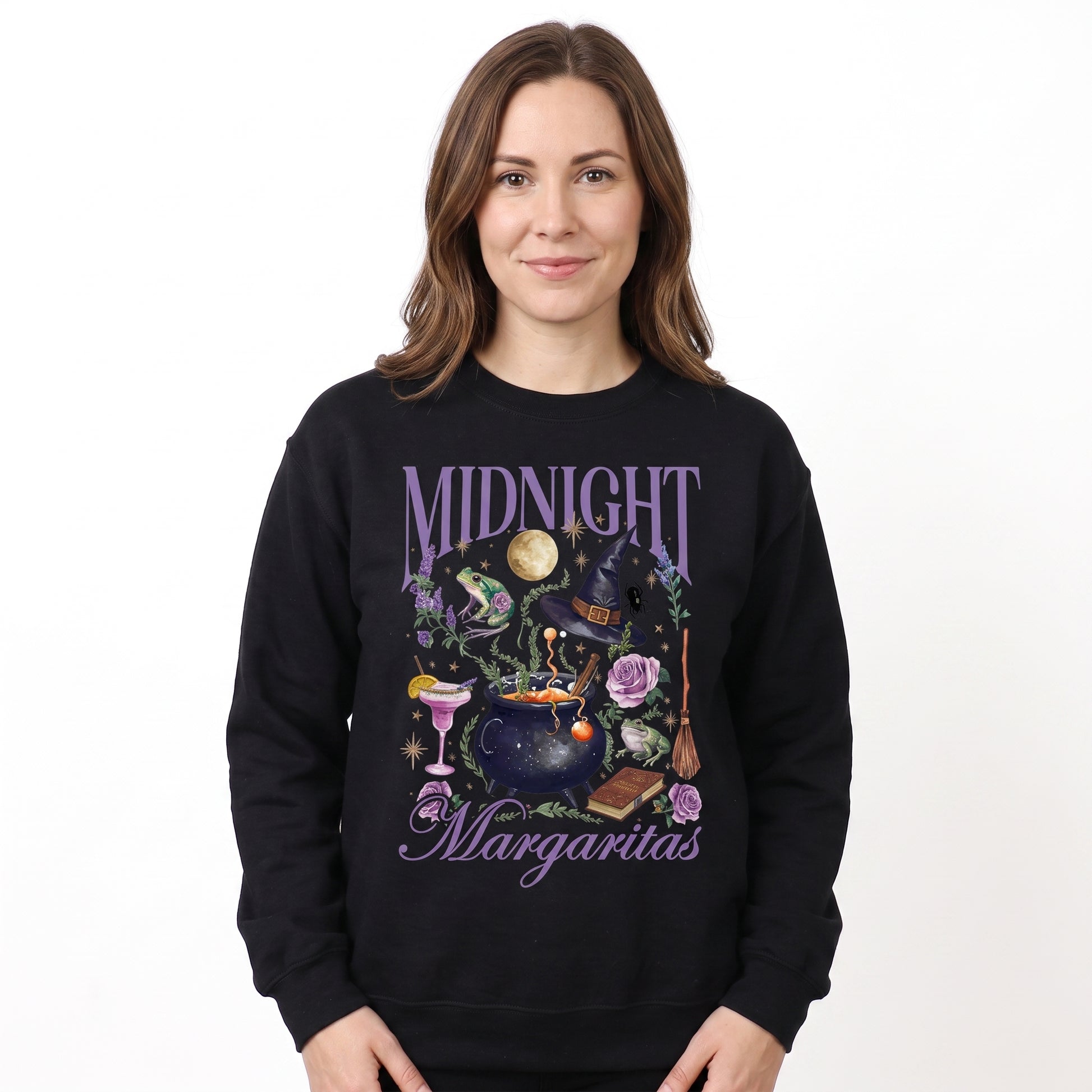 Model wearing the Midnight Margaritas sweatshirt in Black, cover image 1