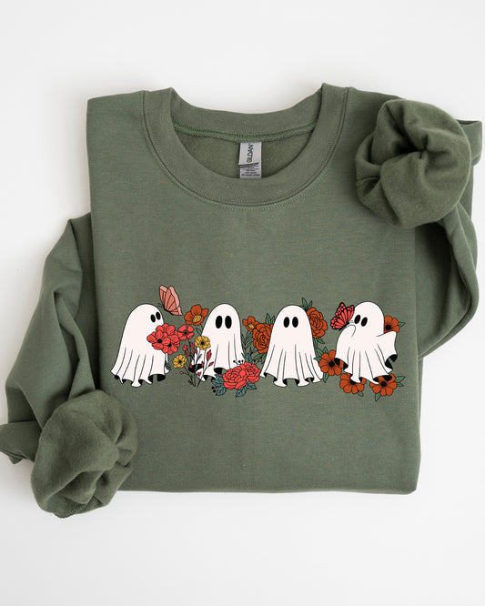 Mini Halloween Ghosts, Cute, Floral, Flowers, Autumn, Fall Sweatshirt