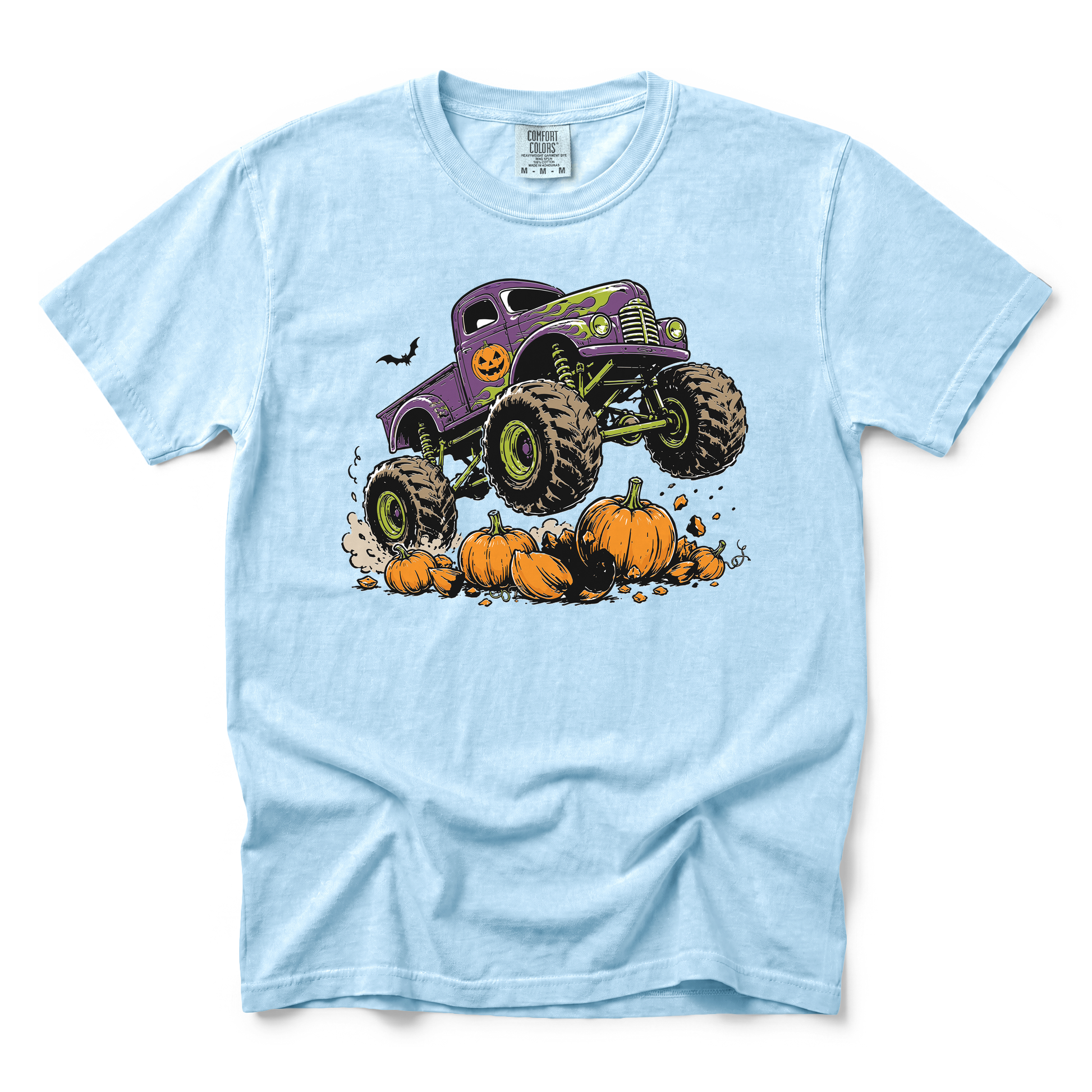 Monster Truck graphic on Comfort Colors 9018 Youth Midweight Tee in Chambray