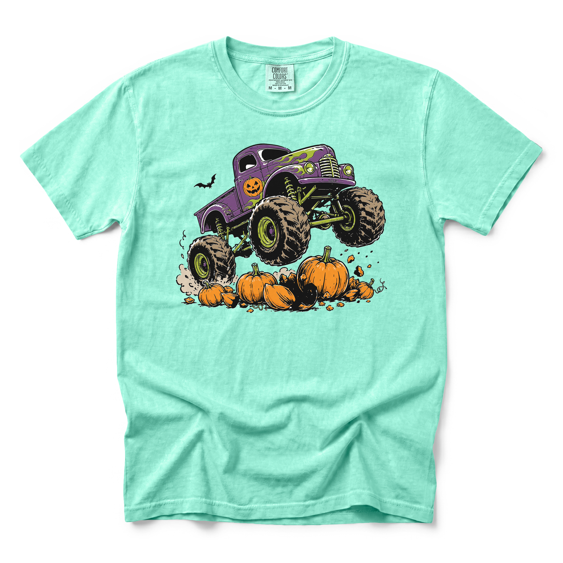 Monster Truck graphic on Comfort Colors 9018 Youth Midweight Tee in Island Reef