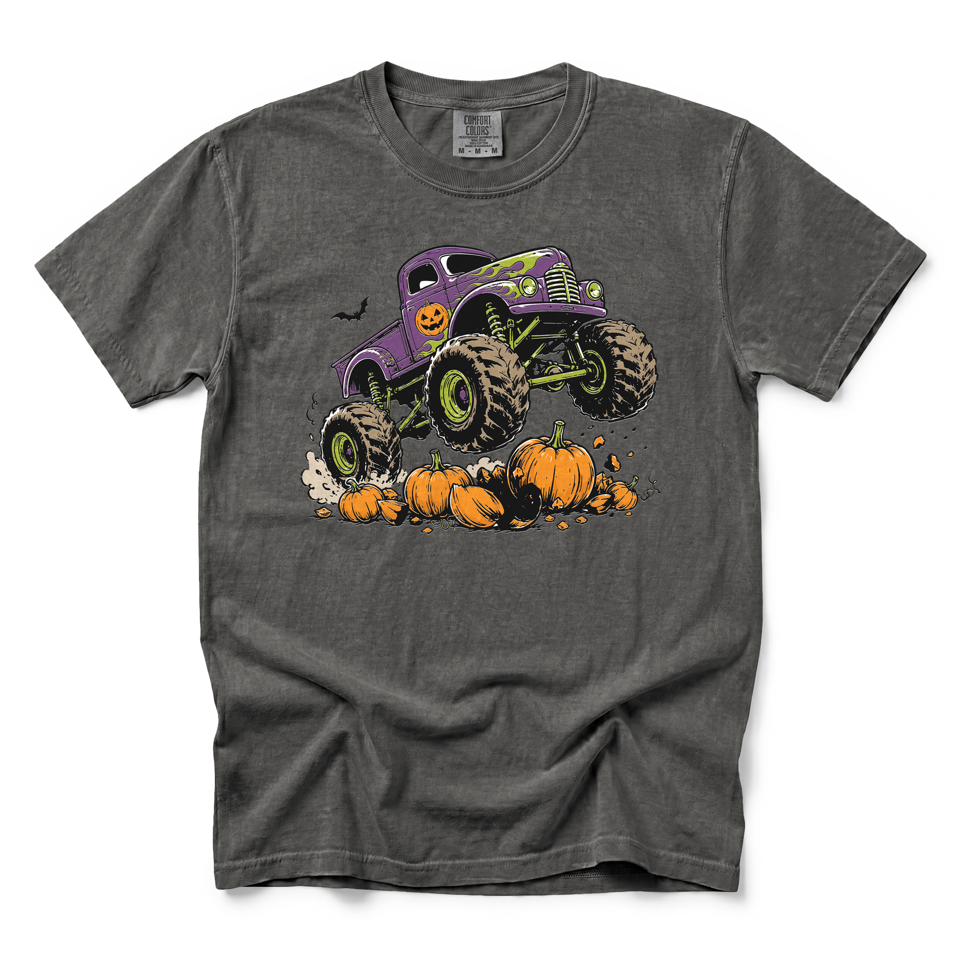 Monster Truck graphic on Comfort Colors 9018 Youth Midweight Tee in Pepper
