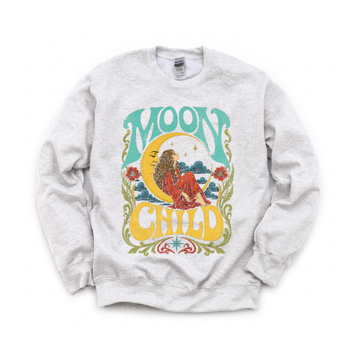 Moon Child graphic on Gildan 18000 in Ash