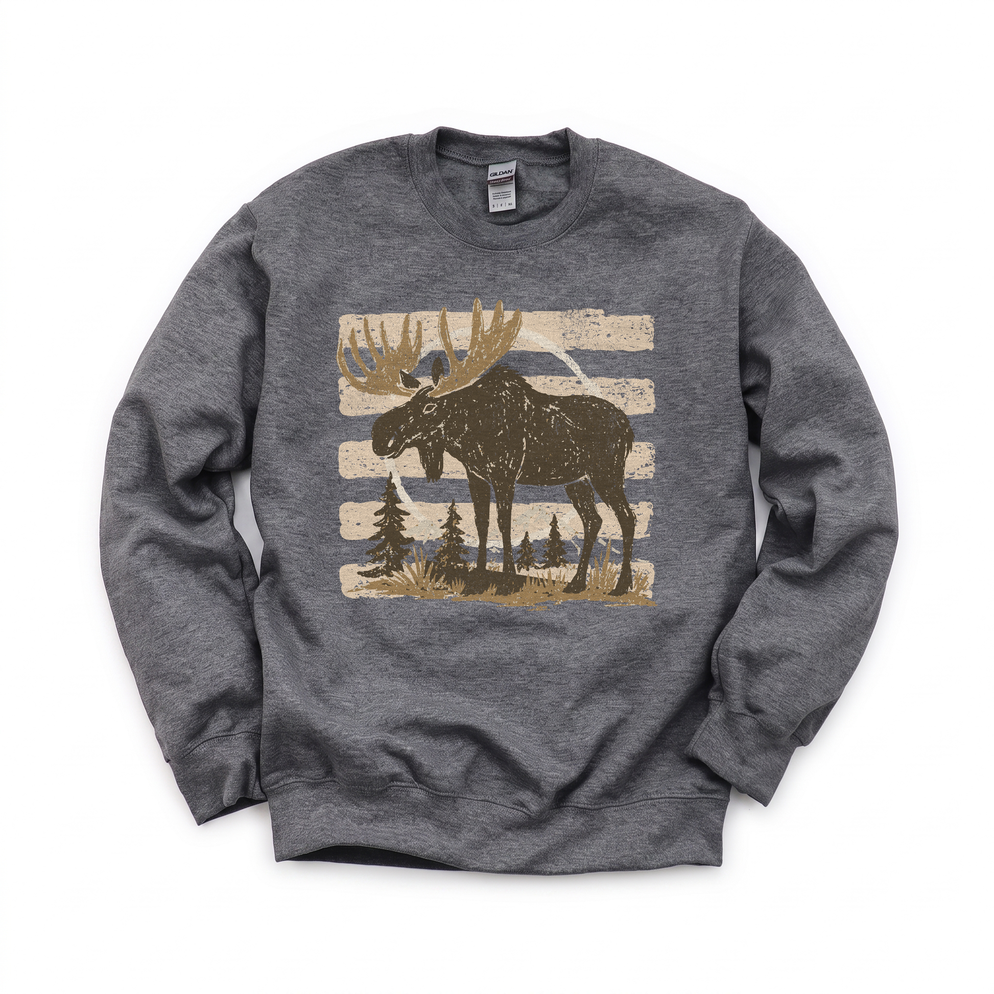 Moose graphic on Gildan 18000 in Dark Heather