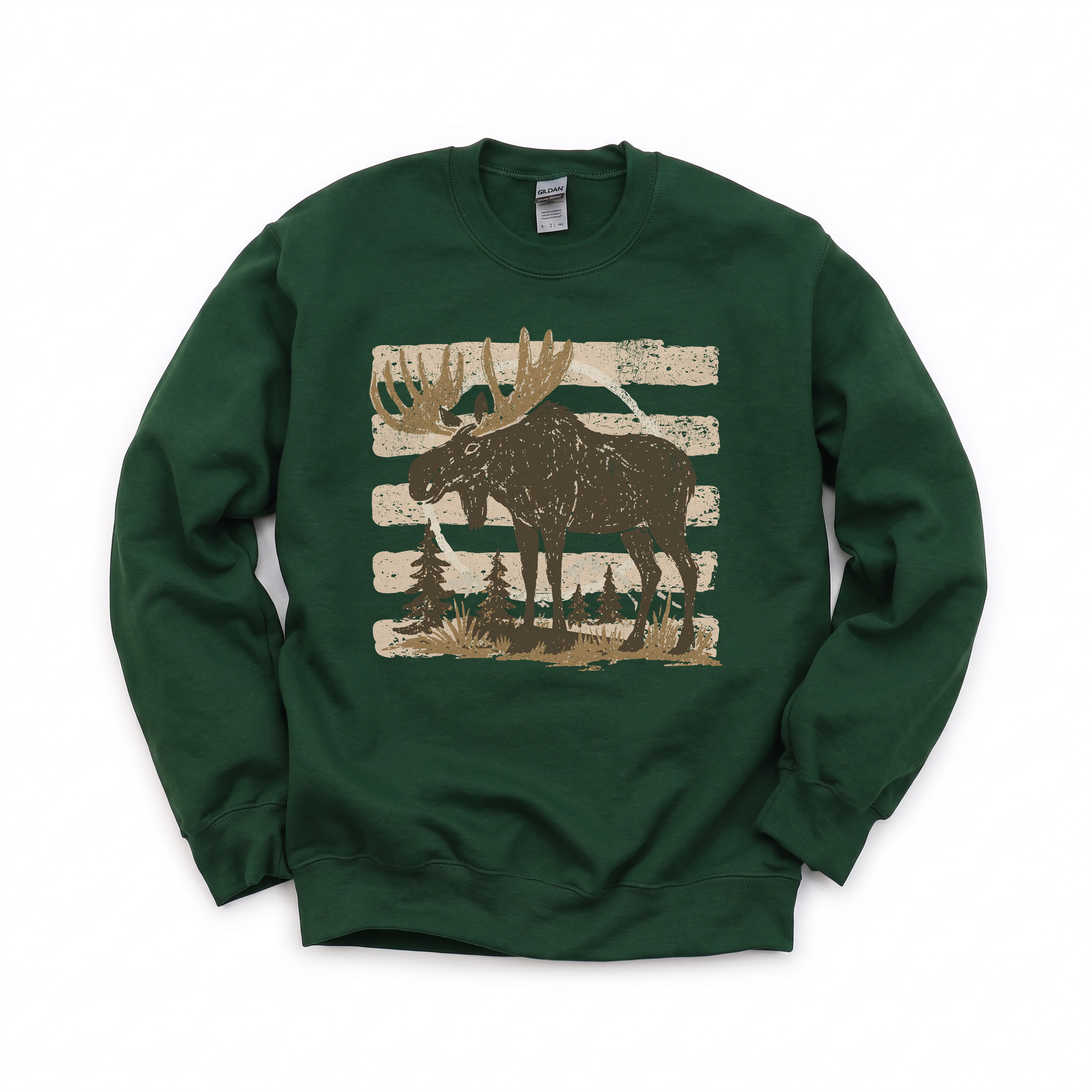 Moose graphic on Gildan 18000 in Forest Green