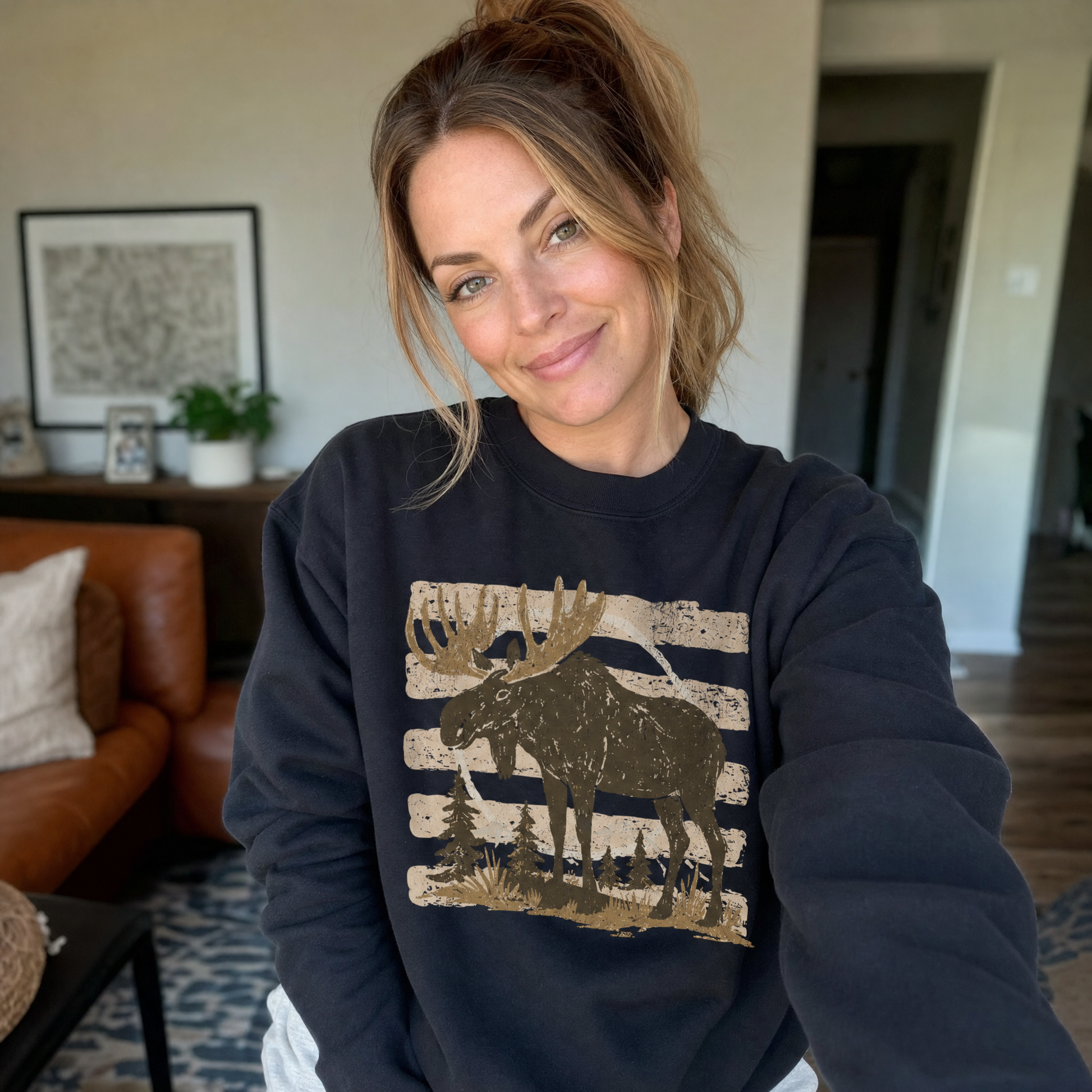 Model wearing the Moose sweatshirt in Black