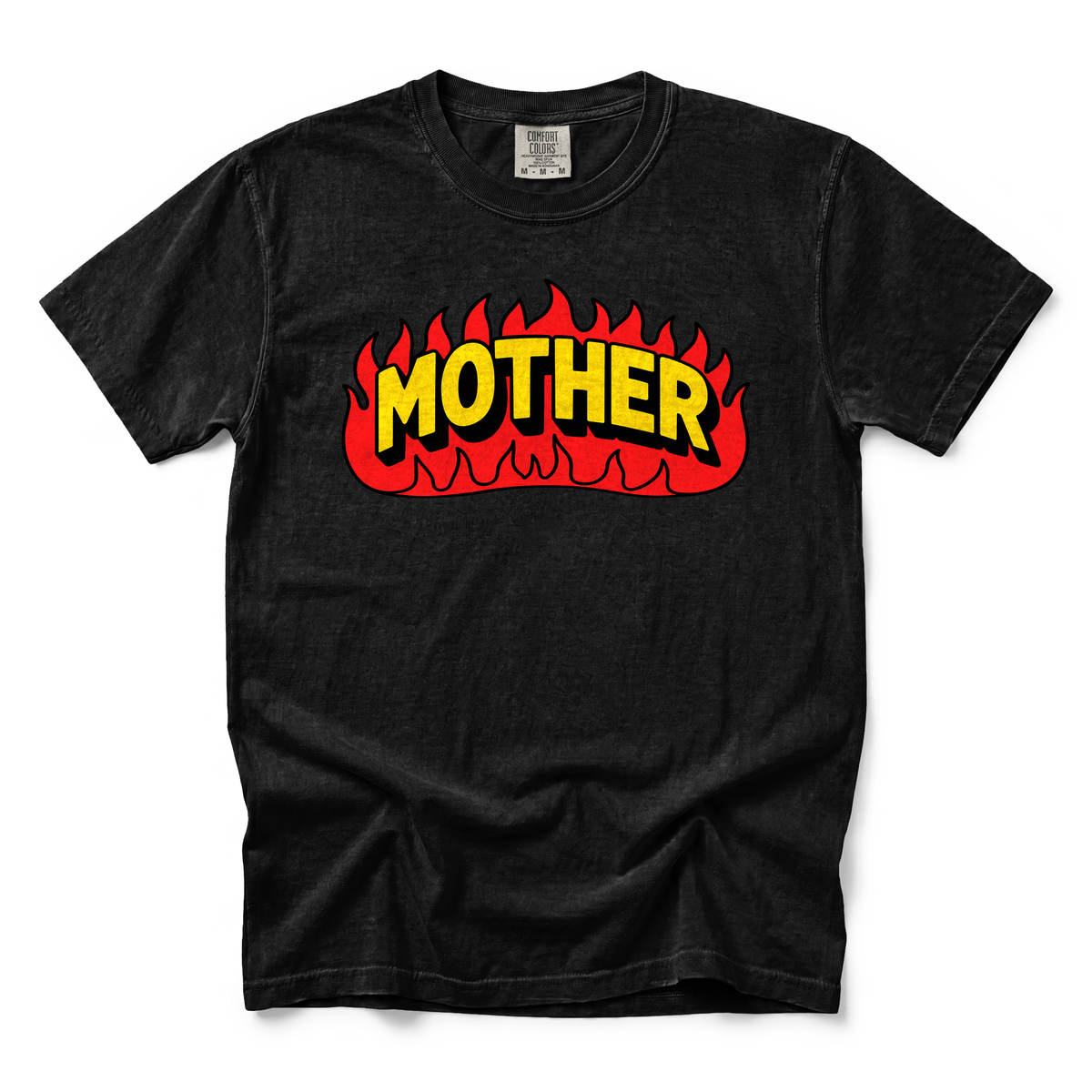 Mother Flaming Text graphic on Comfort Colors 1717 in Black