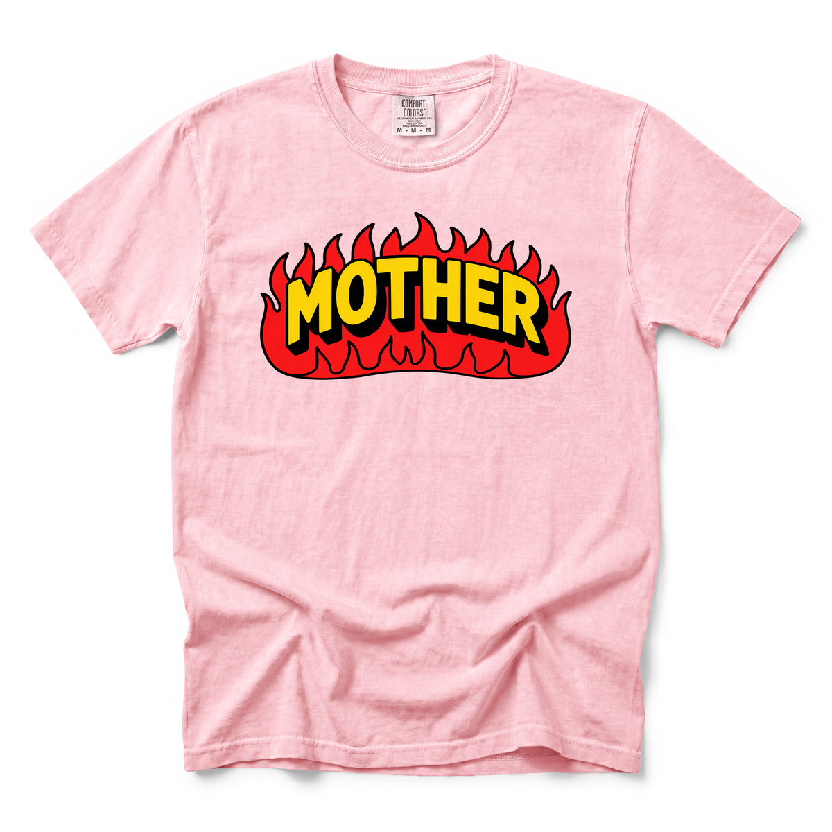 Mother Flaming Text graphic on Comfort Colors 1717 in Blossom