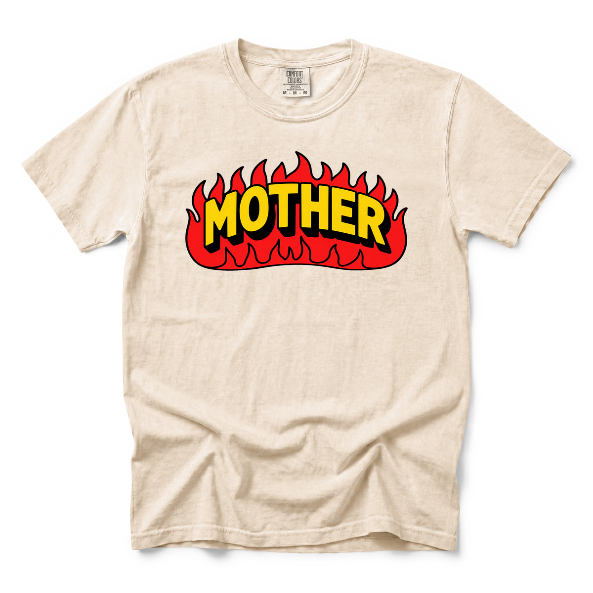 Mother Flaming Text graphic on Comfort Colors 1717 in Ivory