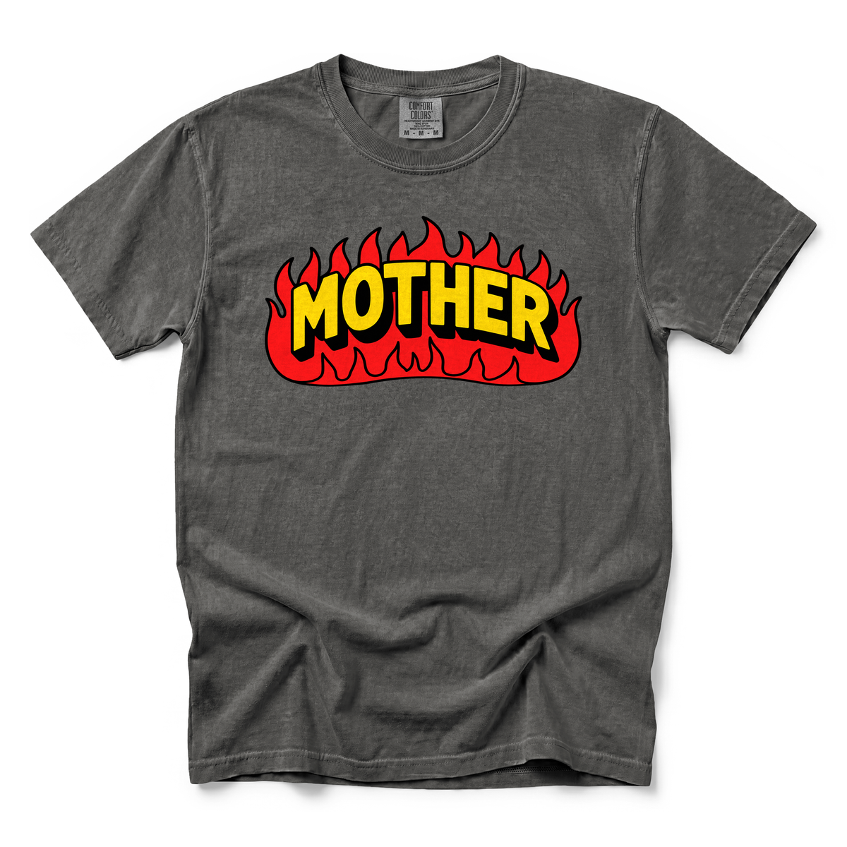 Mother Flaming Text graphic on Comfort Colors 1717 in Pepper