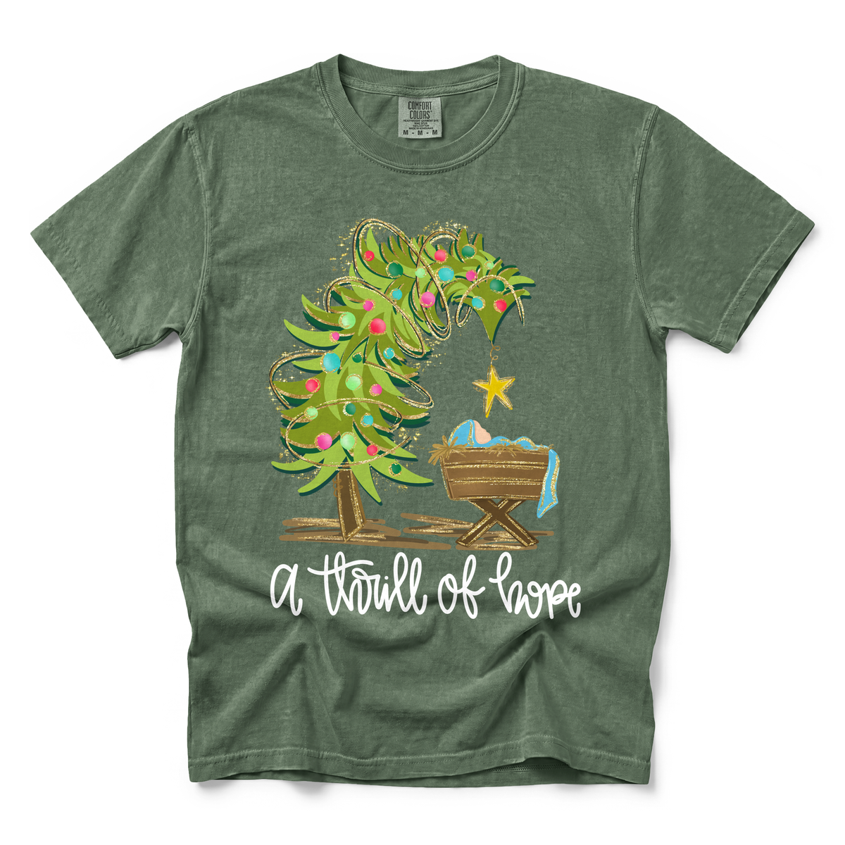 Nativity Scene graphic on Comfort Colors 1717 in Moss