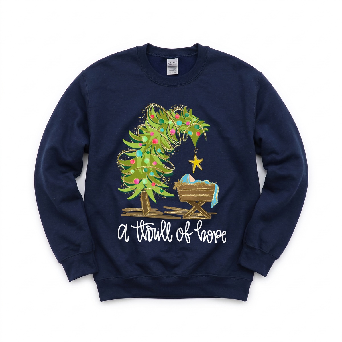 Nativity Scene graphic on Gildan 18000 in Navy
