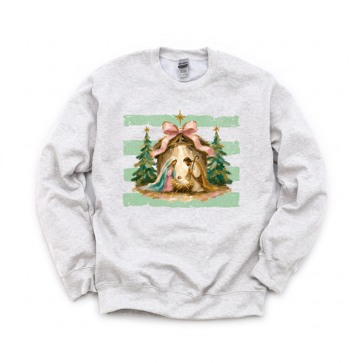 Nativity Scene graphic on Gildan 18000 in Ash