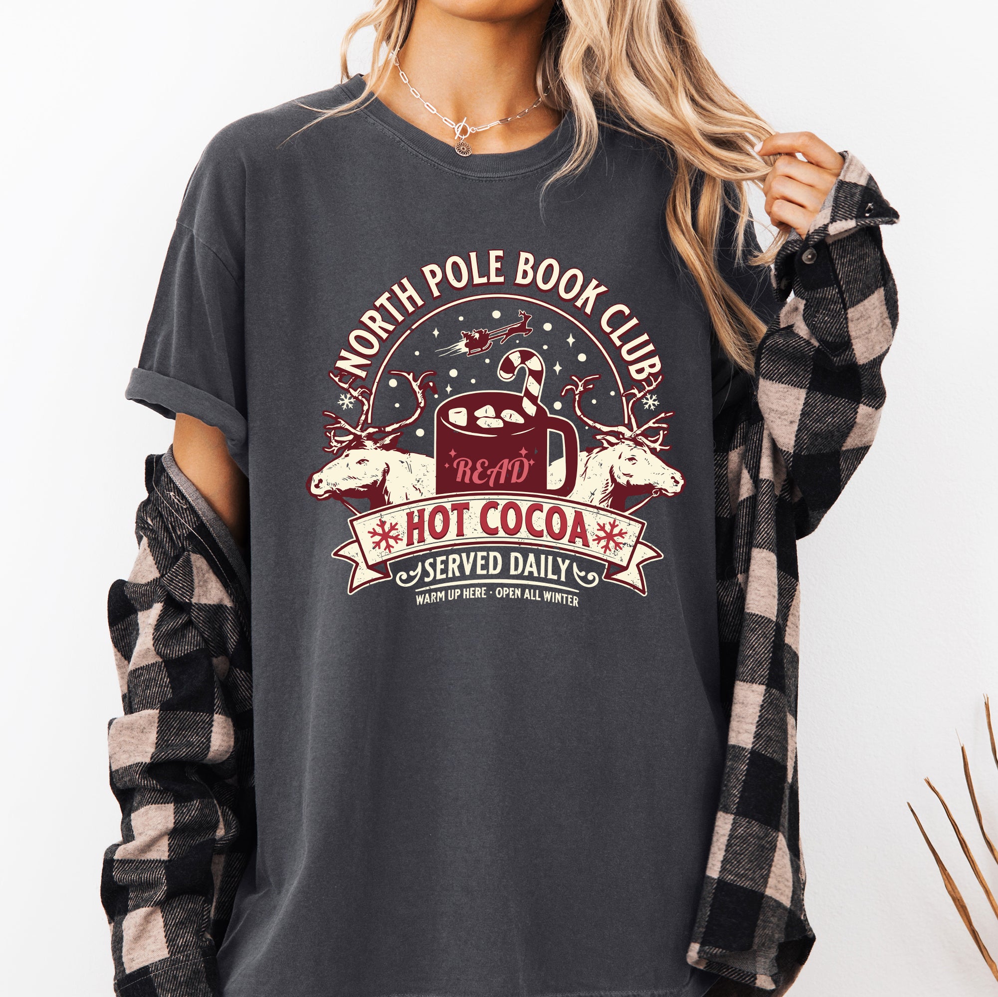 North Pole Book Club, Reading, Christmas, Santa, Reindeer, Winter, Xmas Tshirt Comfort Colors T-Shirt