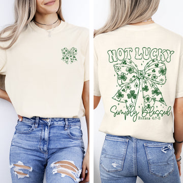 Not Lucky, Simply Blessed, Christian, Faith, St Patrick's Day, Shamrock, Clover, Lucky, Leprechaun Tshirt Comfort Colors T-Shirt