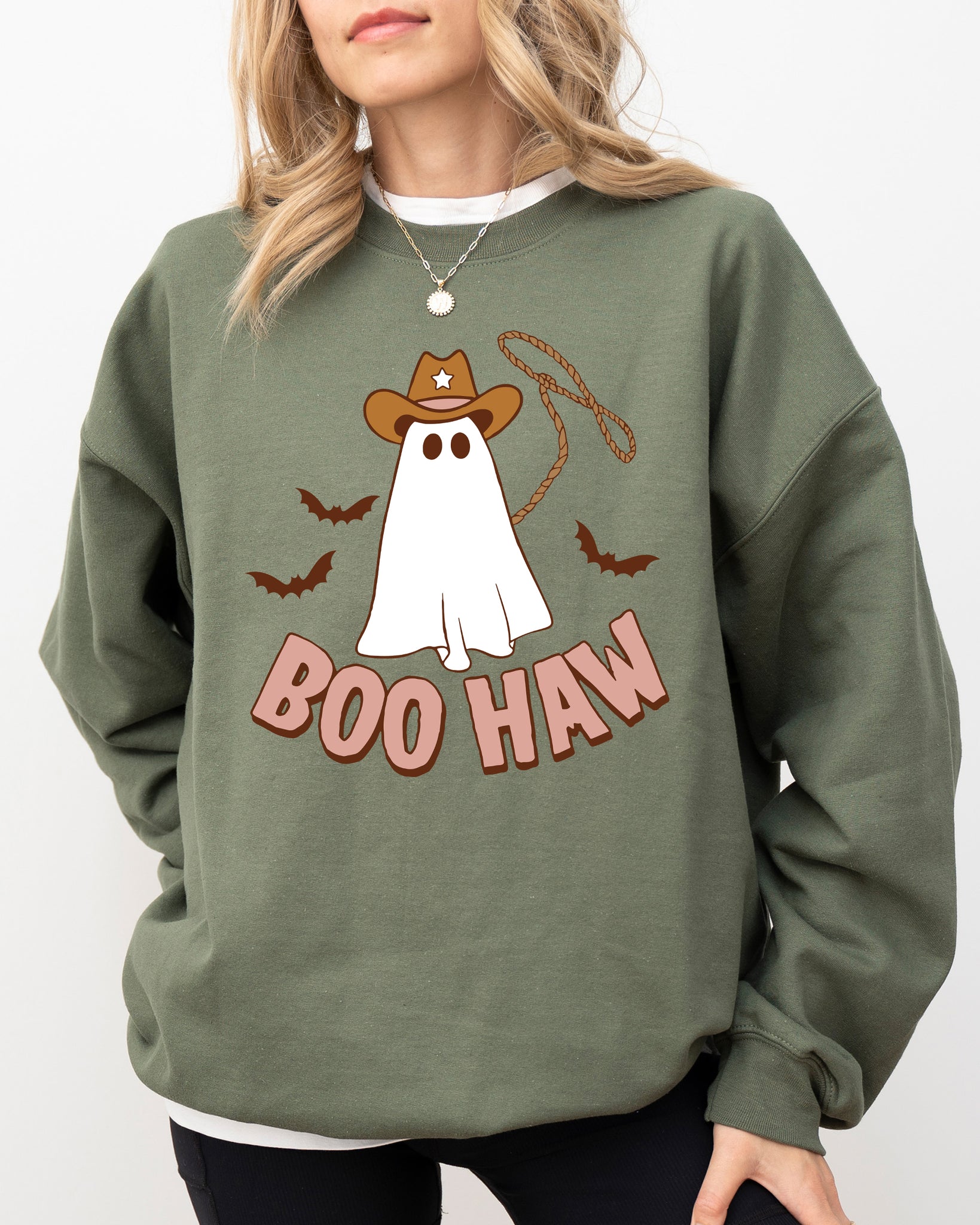 Boo Haw Cowboy Ghost, Funny, Witch, Aesthetic, Meme, Halloween, Spooky, Costume Sweatshirt