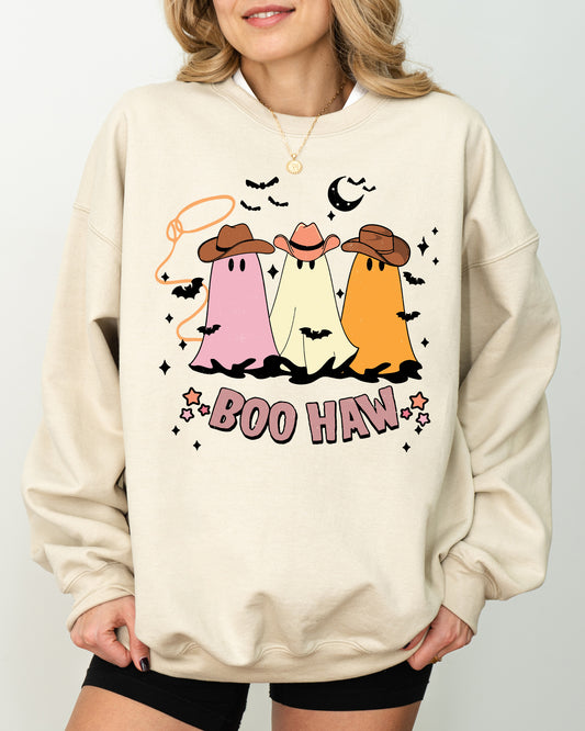 Boo Haw Mini Cowboy Ghosts, Funny, Witch, Aesthetic, Meme, Halloween, Spooky, Costume Sweatshirt