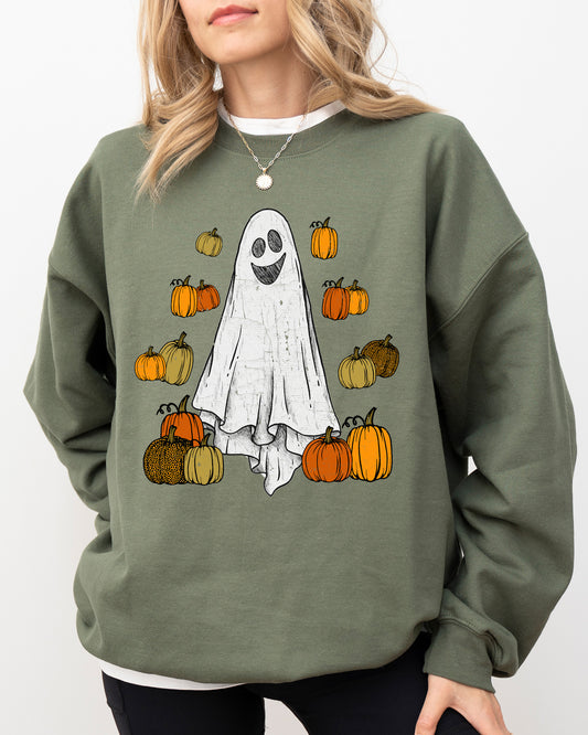 Ghost and Pumpkins, Skeleton, Ghost, Funny, Witch, Aesthetic, Meme, Halloween, Spooky, Costume Sweatshirt