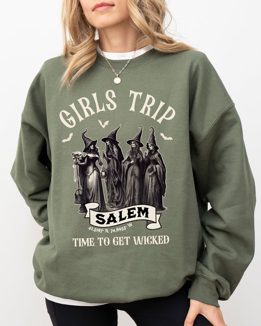 Girls Trip, Salem, Skeleton, Ghost, Funny, Witch, Aesthetic, Meme, Halloween, Spooky, Costume Sweatshirt